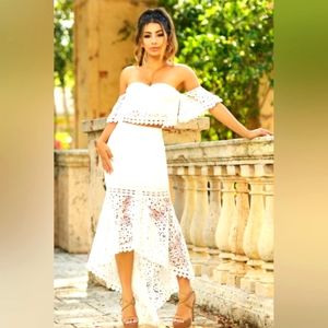 Cold Shoulder White Lace Dress